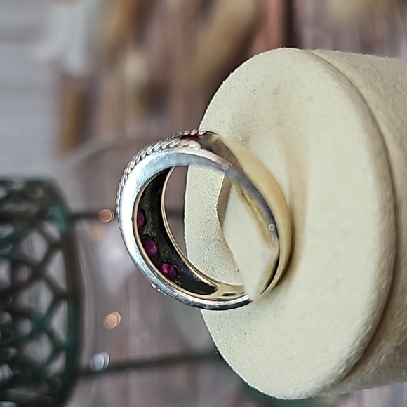 GENUINE RUBY RED BRAIDED STERLING SILVER CHANEL SET BAND - Picture 6 of 15